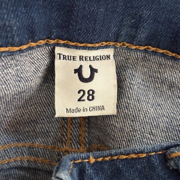 TRUE RELIGION Halle Mid Rise Super Skinny Jeans  Frayed hem Zip cuffs Crop SZ 28 - Picture 7 of 12